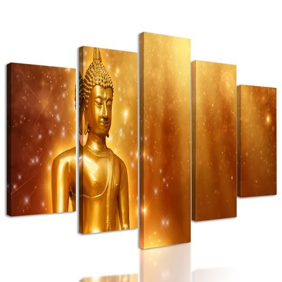 5-dielny obraz Buddha pri lotosových kvetoch