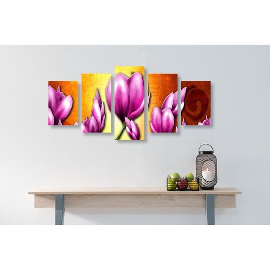 5-dielny obraz ružové vintage kvety