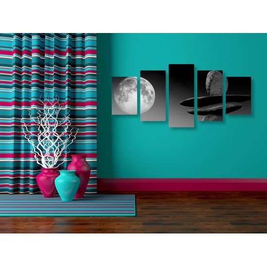 5-dielny obraz zaujímavý kamenný úkaz v čiernobielom prevedení