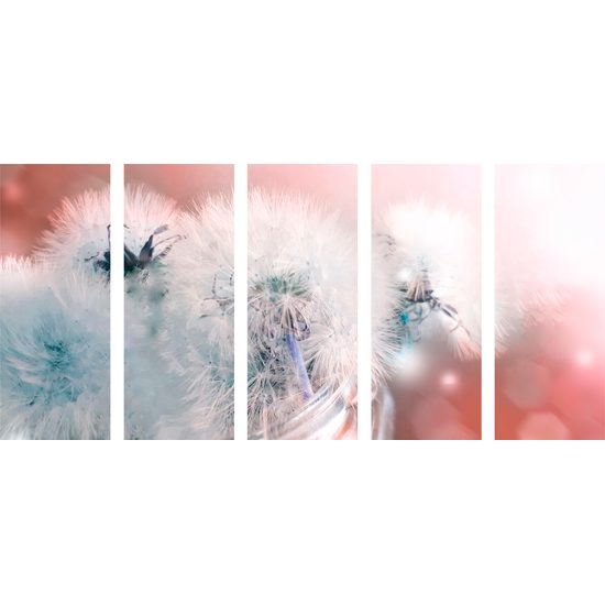 5-dielny obraz púpava s abstraktným pozadím
