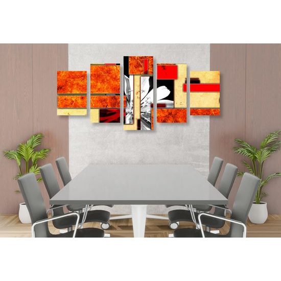 5-dielny obraz kvet v oranžovom ráme