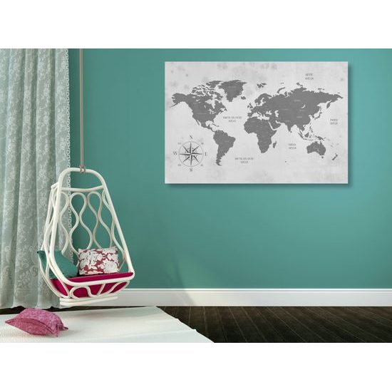Obraz na korku jednoduchá mapa sveta v čiernobielom prevedení