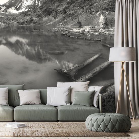 Originálna fototapeta čiernobiele jazero uprostred hôr