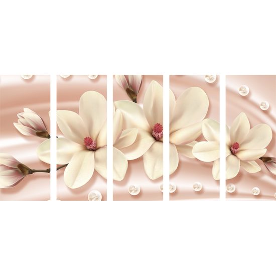 5-dielny obraz luxusné kvety na bronzovom pozadí
