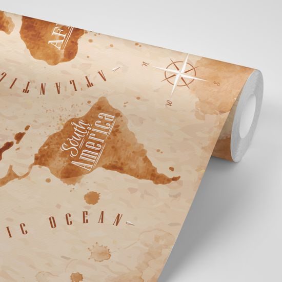 Samolepiaca tapeta stará mapa sveta v sépiovom prevedení