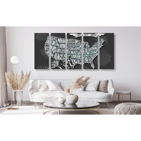 5-dielny obraz abstraktná mapa USA