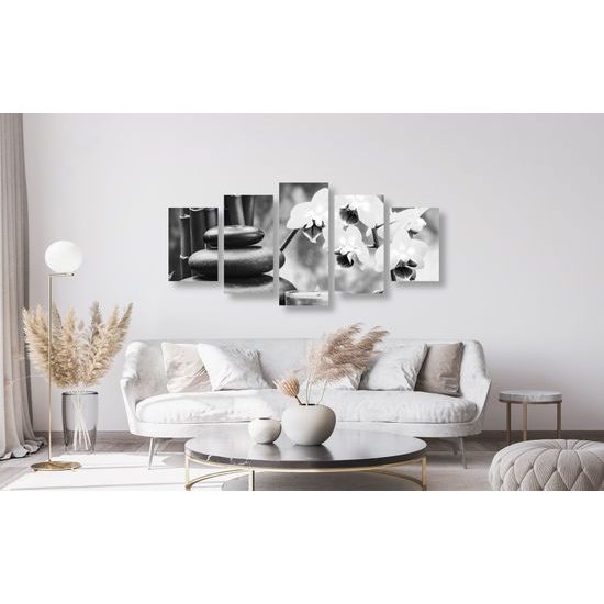 5-dielny obraz prírodné wellness zátišie v čiernobielom prevedení