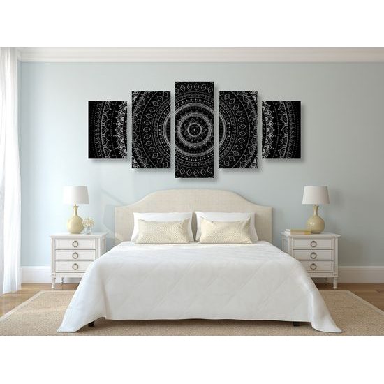 5-dielny obraz krásna čiernobiela Mandala