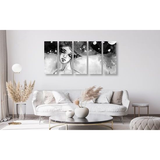 5-dielny obraz vesmírna víla v čiernobielom prevedení