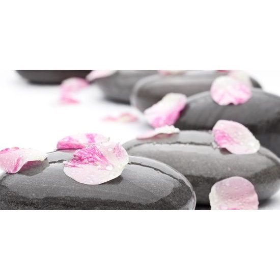 Obraz zen kamene s lupeňami kvetu