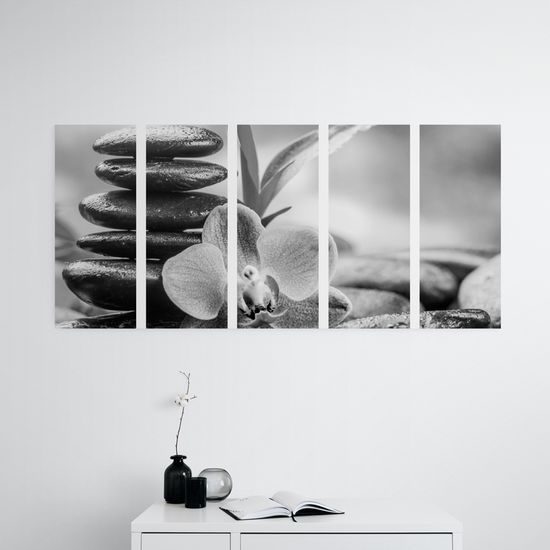 5-dielny obraz čiernobiele wellnes kamene v srdci prírody