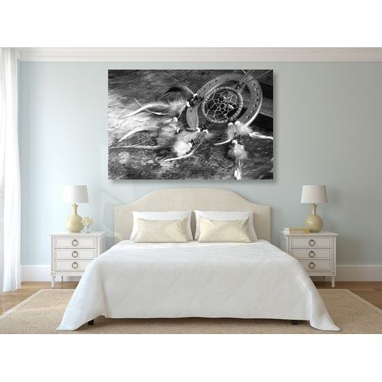 Obraz indiánsky lapač snov v čiernobielom prevedení