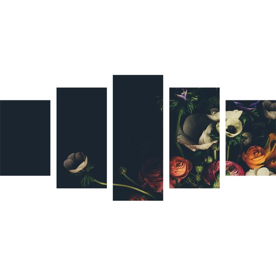 5-dielny obraz kytica kvetov v tajomnom prevedení