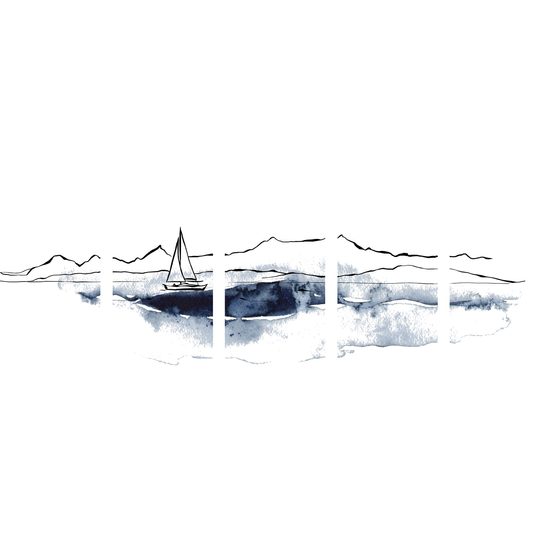 5-dielny obraz osamelá jachta