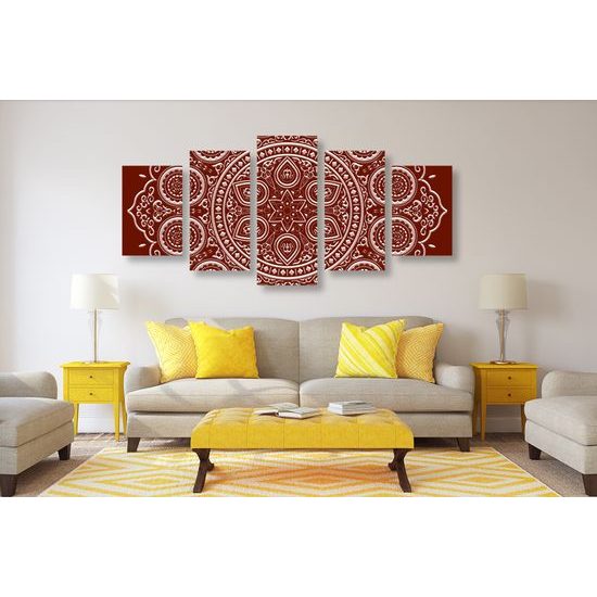 5-dielny obraz nežná Mandala na bordovom pozadí