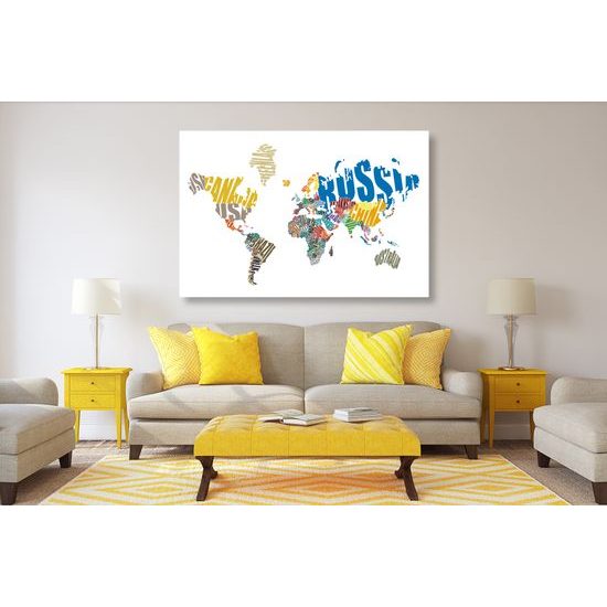 Obraz mapa sveta tvorená názvami jednotlivých krajín