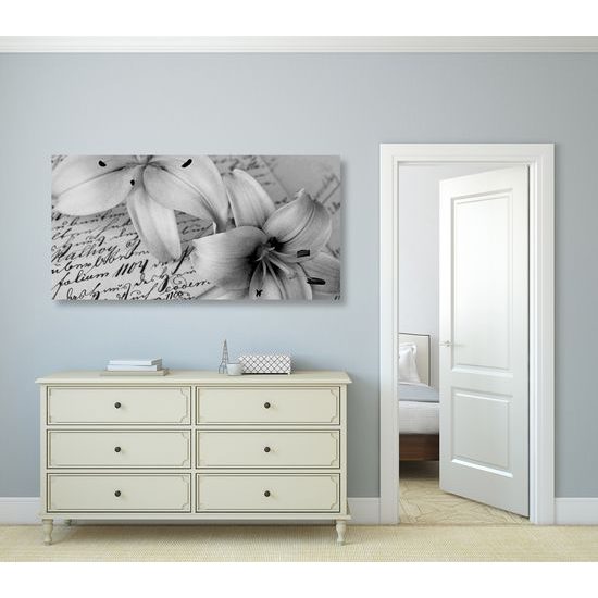 Obraz ľalia na ľúbostnom liste v čiernobielom prevedení