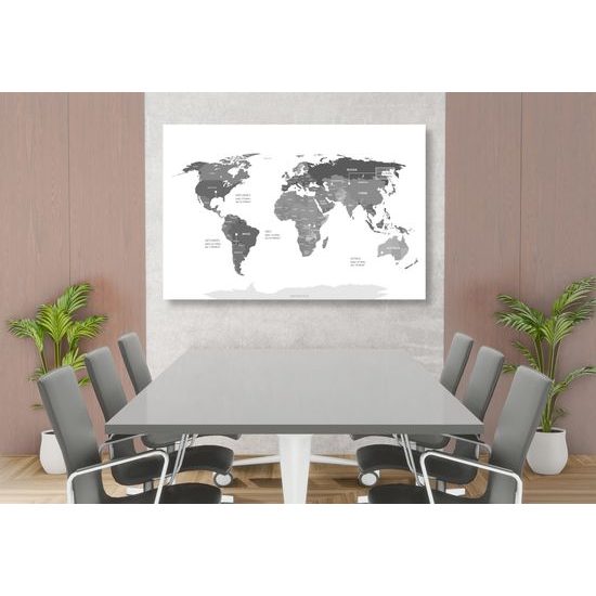 Obraz pútavá mapa sveta v okúzľujúcom čiernobielom prevedení