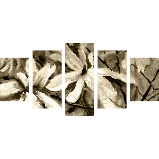 5-dielny obraz akvarelový javor v sépiovom prevedení