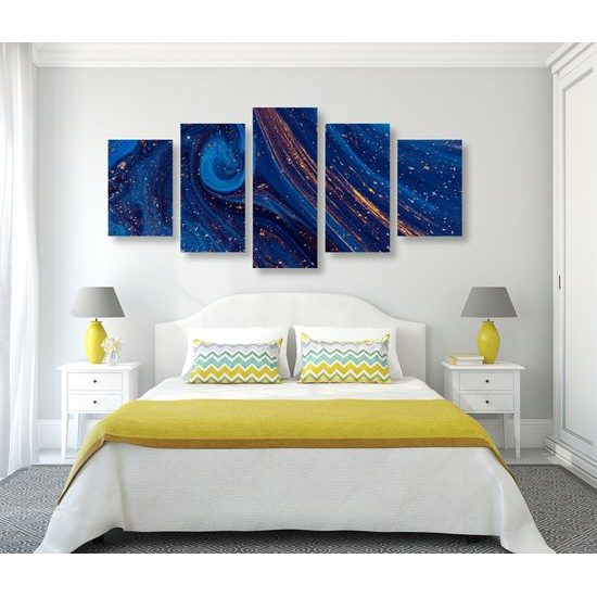5-dielny obraz abstrakcia v modro zlatých farbách