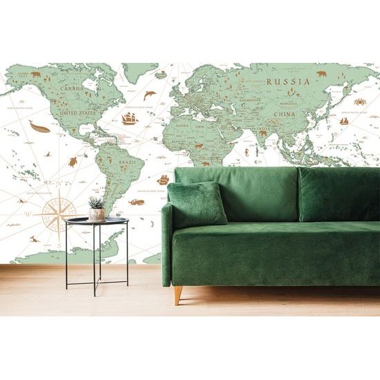 Samolepiaca tapeta mapa sveta s historickým nádychom v zelenom prevedení