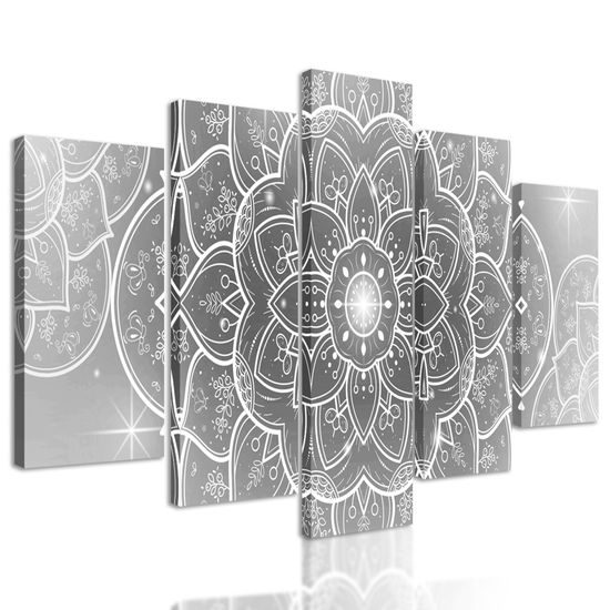 5-dielny obraz čiernobiely kvet Mandaly