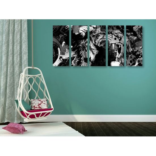5-dielny obraz abstrakcia leva v čiernobielom prevedení