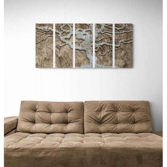 5-dielny obraz nezvyčajný béžový strom na dreve