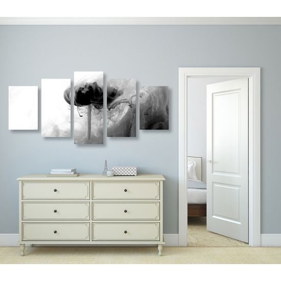 5-dielny obraz umelecké stvárnenie kvetu v čiernobielom prevedení