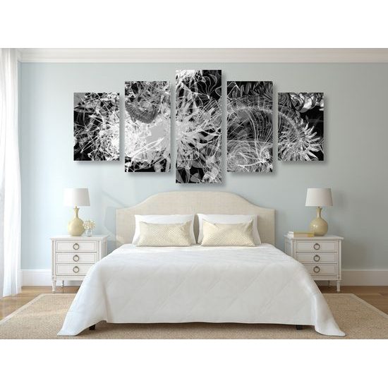 5-dielny obraz abstraktné umenie v čiernobielom prevedení