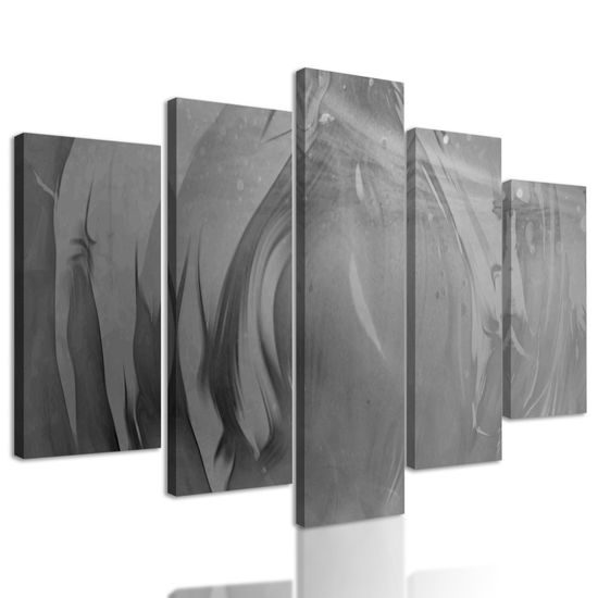 5-dielny obraz abstraktné znázornenie prírody v čiernobielom prevedení