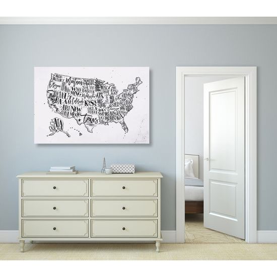 Obraz zaujímavá mapa USA v čiernobielom prevedení