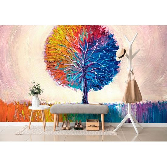 Samolepiaca tapeta pestrofarebný strom v akvarelovom prevedení