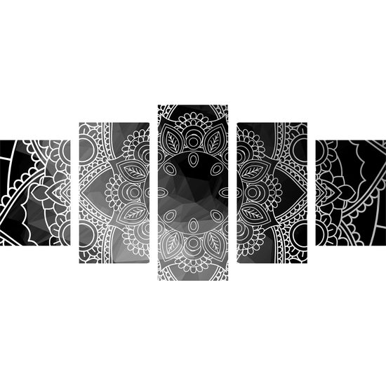 5-dielny obraz Mandala v čiernobielom prevedení