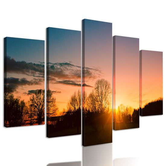 5-dielny obraz západ slnka nad malebnou krajinkou