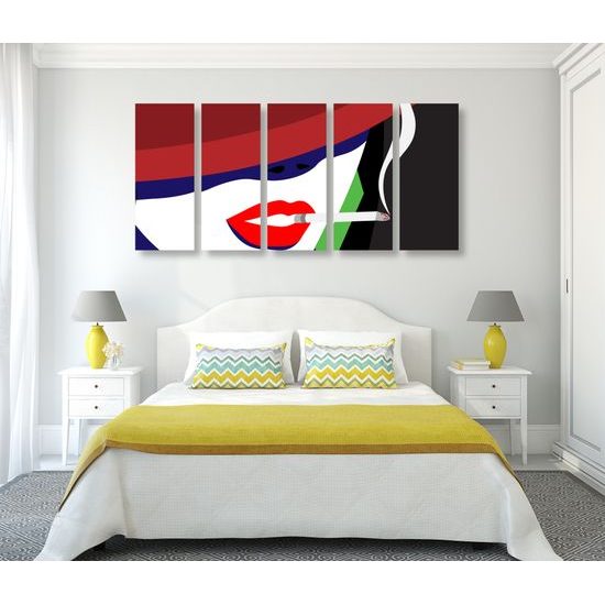 5-dielny obraz dáma s cigaretou v pop art prevedení
