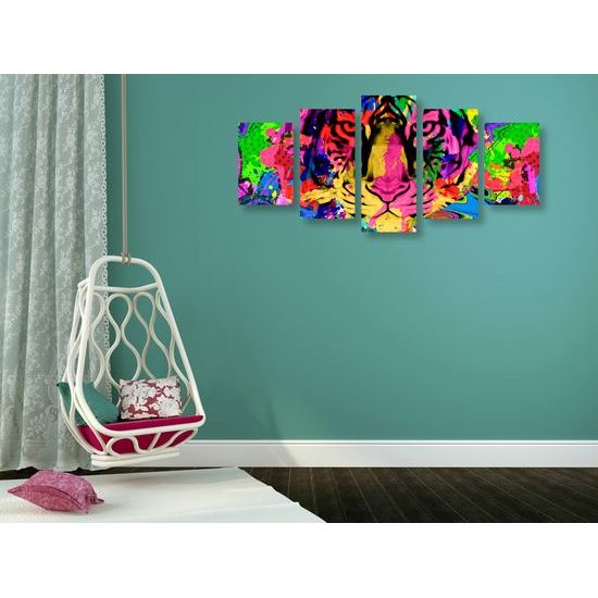 5-dielny obraz hlava tigra pestrofarebnom prevedení