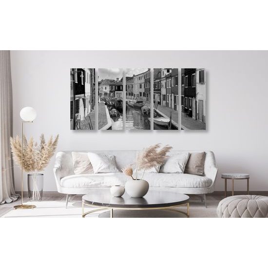 5-dielny obraz farebné Benátky v čiernobielom prevedení
