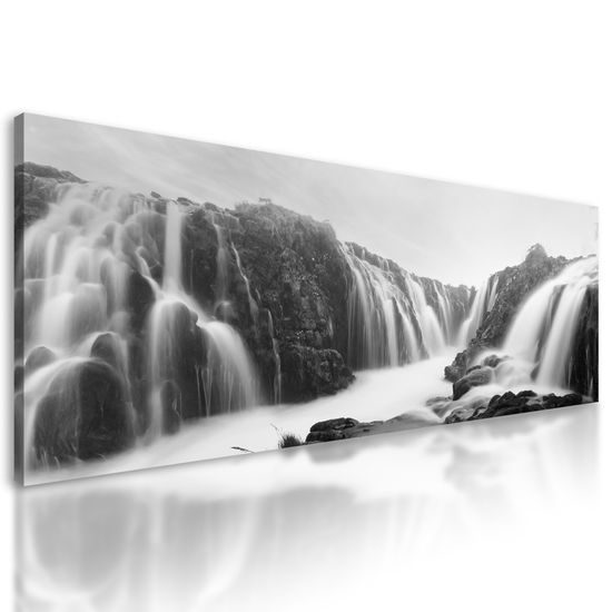 Obraz Islandské vodopády v čiernobielom prevedení