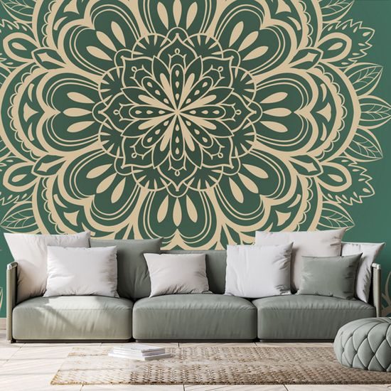 Samolepiaca tapeta Mandala na emeraldovom pozadí