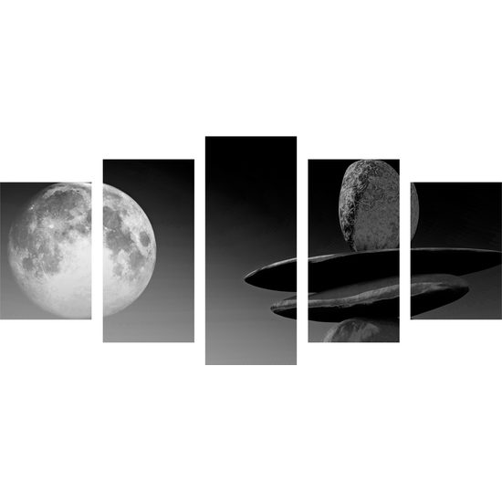 5-dielny obraz zaujímavý kamenný úkaz v čiernobielom prevedení