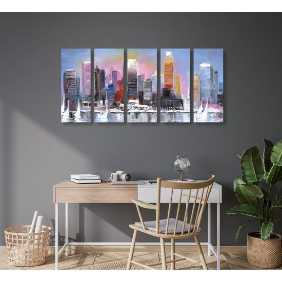 5-dielny obraz umelecká maľba moderného mesta
