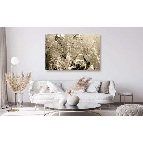 Obraz umelecká abstrakcia pivónie v sépiovom prevedení