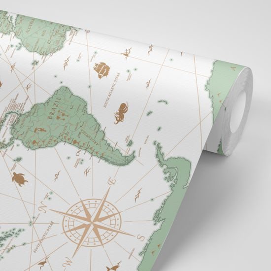 Tapeta mapa sveta s historickým nádychom v zelenom prevedení