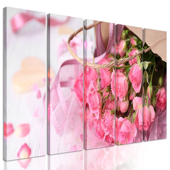 5-dielny obraz ružové lupene ruží