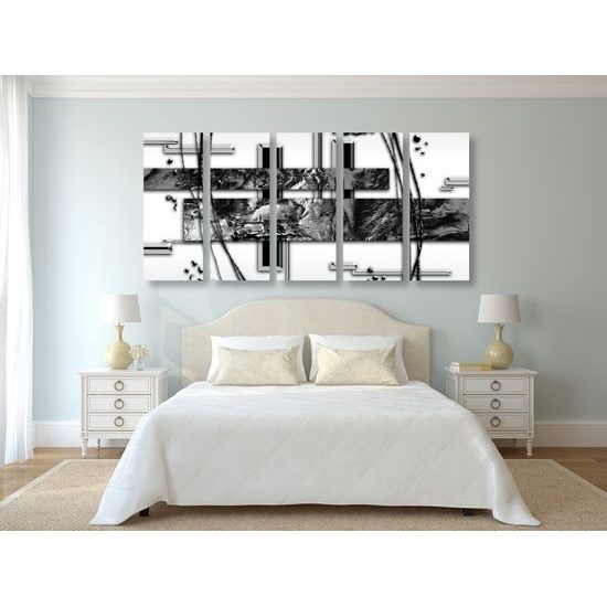 5-dielny obraz zlatý luxus v čiernobielom prevedení