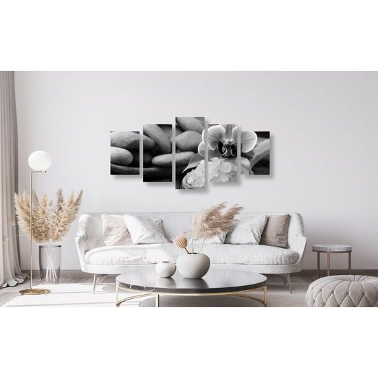 5-dielny obraz wellness zátišie s morskou soľou v čiernobielom prevedení