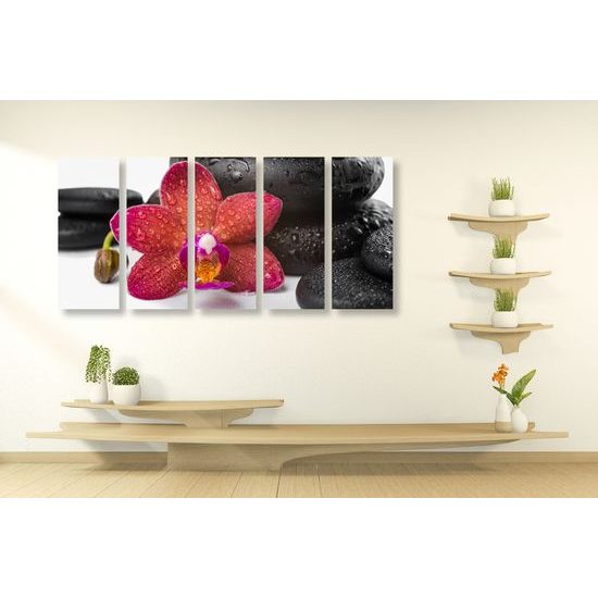 5-dielny obraz zen zátišie a orchidea
