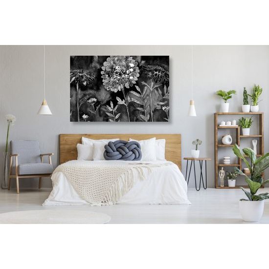 Obraz čiernobiela olejomaľba kvetov