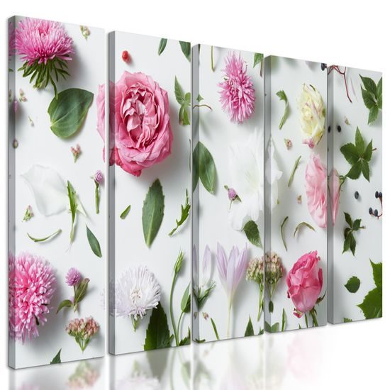 5-dielny obraz abstraktné umenie z kvetov
